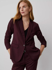 ANN TAYLOR MIDNIGHT FIG NOTCHED ONE BUTTON WOOL BLEND STRETCH BLAZER JACKET SZ 2