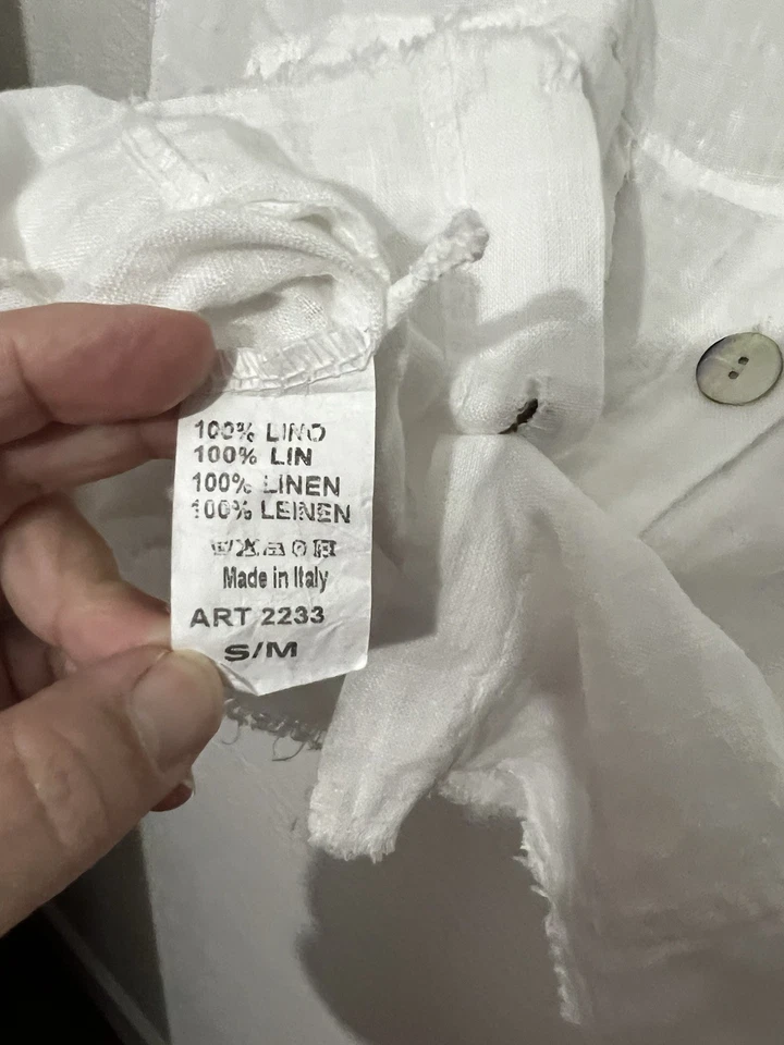 Top Hecho en Italia Pequeño/M Lino Recortado Crudo Costero Playa Lagenlook Boho Envejecido Foto 4 de 4