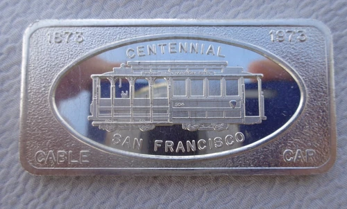 1 oz. Vintage 1973 PATRICK MINT Cable Car art bar .999 fine silver