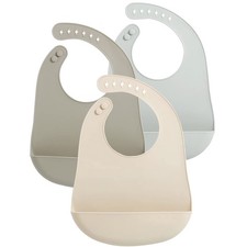 PandaEar 3 Pack Waterproof Silicone Baby Bibs Super Thin Light Weight Feeding
