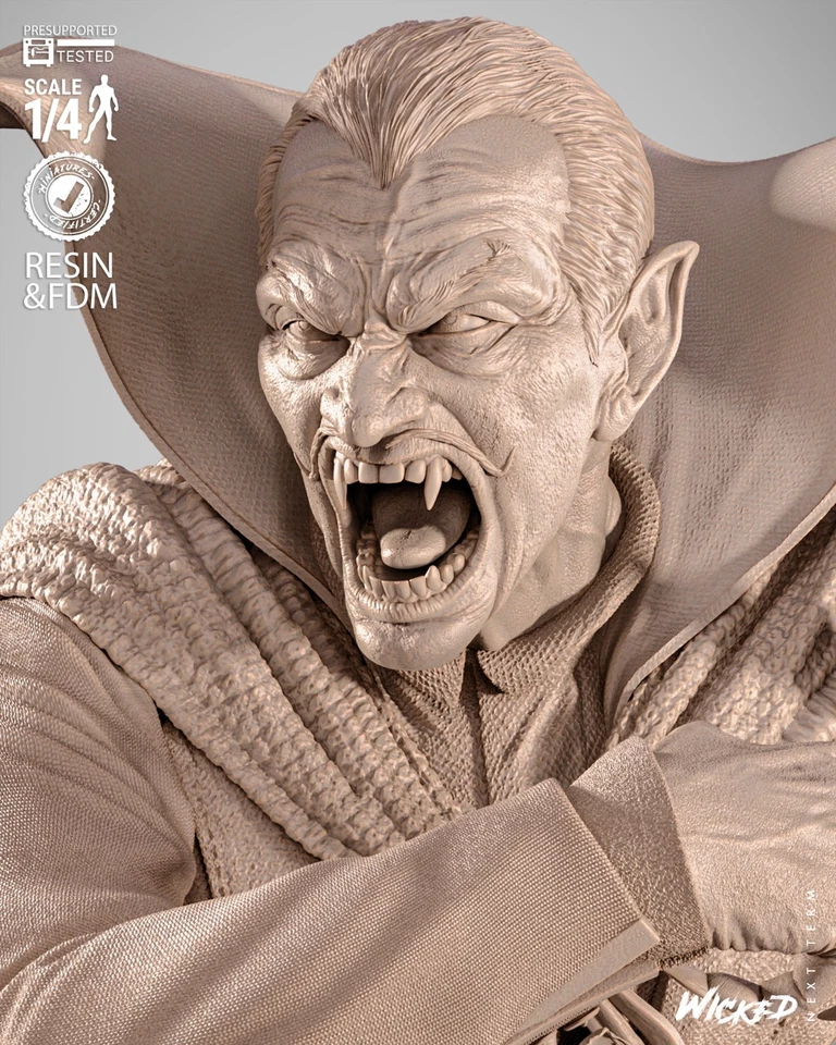 Busto retrato de Drácula arte abanico impreso en 3D por Wicked3d Foto 3 de 4