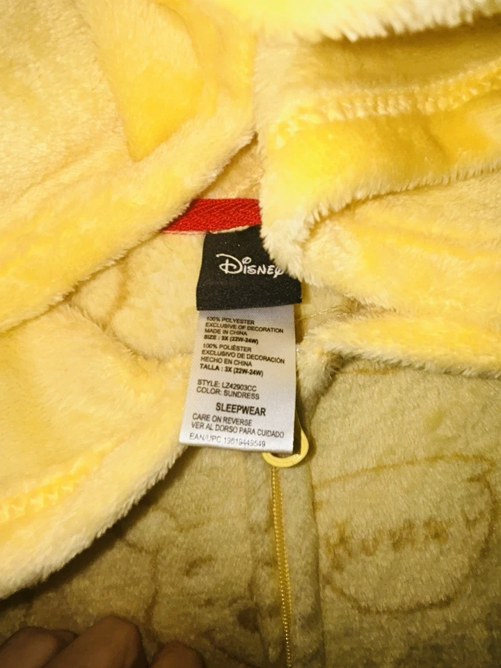 Disney Винни-Пух 3 X с капюшоном молнии плюшевый флис Sleepwear 22/24 желтый новый! - Изображение 3 из 4