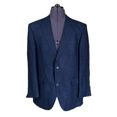 Tom Rusborg Blazer Sakko Dunkelblau Leinen Regular Fit 2 Knopf Herren EU52 UK 42R