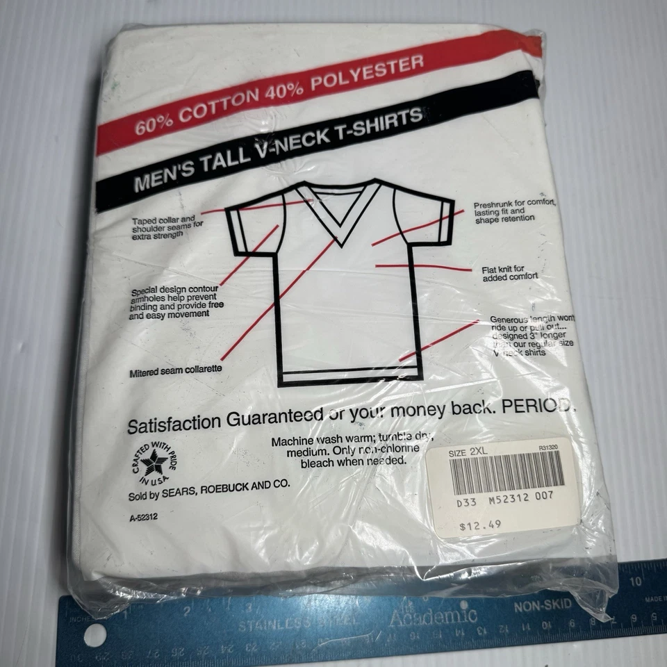 Camiseta SEARS Roebuck And Co cuello en V para hombre 2XL (50-52) ALTA EE. UU. DE COLECCIÓN algodón Foto 4 de 4