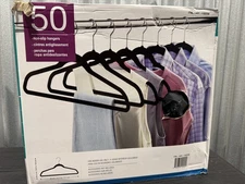 Flocked Hangers 50-Pack Black Velvet Non-Slip Slim Clothes Hangers NIB OB