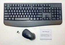 Wireless Keyboard And Mouse Combo, Full-Sized 2.4GHz. Black USB Battery Powered