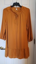 Old Navy Large Swing Dress Smocked Tie Neck  Ruffle Hem Goldenrod Slip Lined New