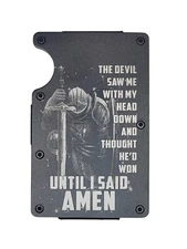 Engraved In USA, "Knight- Said Amen," Slim Wallet, RFID Blocking, Christian 