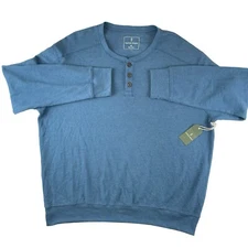 NWT Mutual Weave Henley Shirt Mens 2XL Blue Waffle Knit 3 Button Long Sleeve