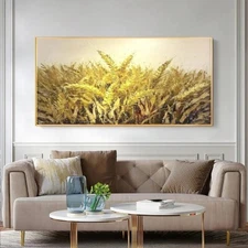 Golden Yellow Wheat Ears Texture Painting Abstract Rustic D Hand Oil Painting