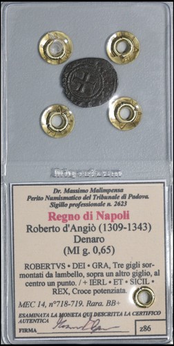 Regno di Napoli Roberto d'Angiò Denaro Rara Monete medievali Sigillata - Foto 3 di 4