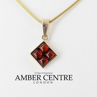 Italian Made Modern German Amber Pendant in 9ct Solid Gold -GP0059 UVP195 !!!