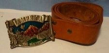 VTG - Western LEATHER-CRAFT Mens BELT w BERGAMOT Buckle - America Beautiful