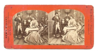 Stereoview Card 1879 Victorian Women & Man, ''Well Pat, Tea or Whiskey?'' Fine