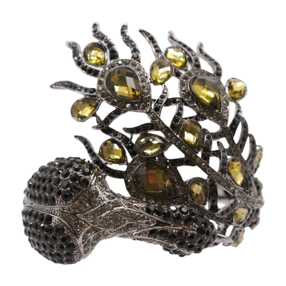 Women Black Metal Cuff Bracelet Fashion Wrap Peacock Feather Fancy Dress Jewelry - Image 4 of 4