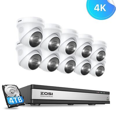 ZOSI 4K 16CH NVR 5MP/8MP POE CCTV Security Camera System AI Detect Audio IP66