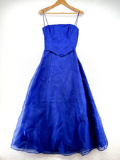 Y2K Prom Dress Vintage Size 7/8 Blue Sparkle Strappy Ties Low Back Princess 90s