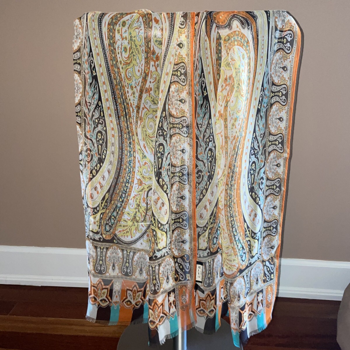 ETRO SILK CHIFFON SCARF PAISLEY PRINT FLORAL MULTICOLOR 65
