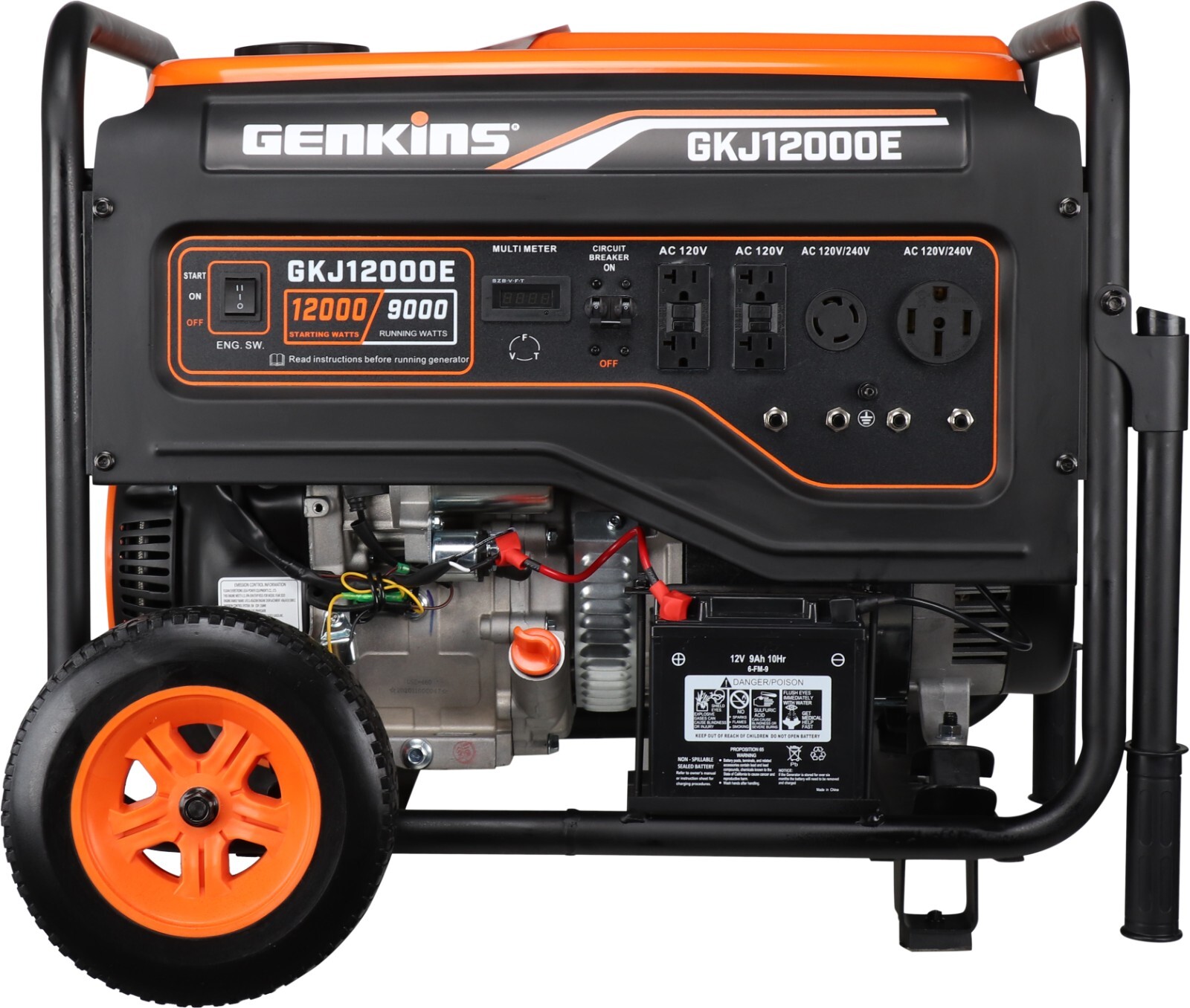 Genkins GKJ12000E 12000 Watt Portable Generator W/ Electric Starter Wheel Handle