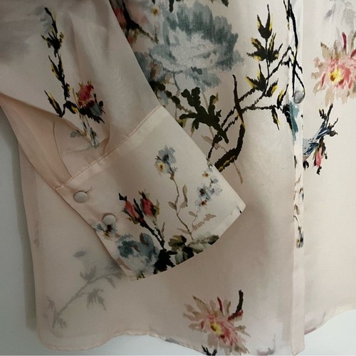 JOIE 100% Silk Floral Blouse Sheer Ruffle Collar Size Small Spring Dainty Pink - Picture 5 of 10