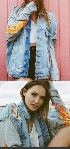 Carmar denim Jacket Flames small | eBay