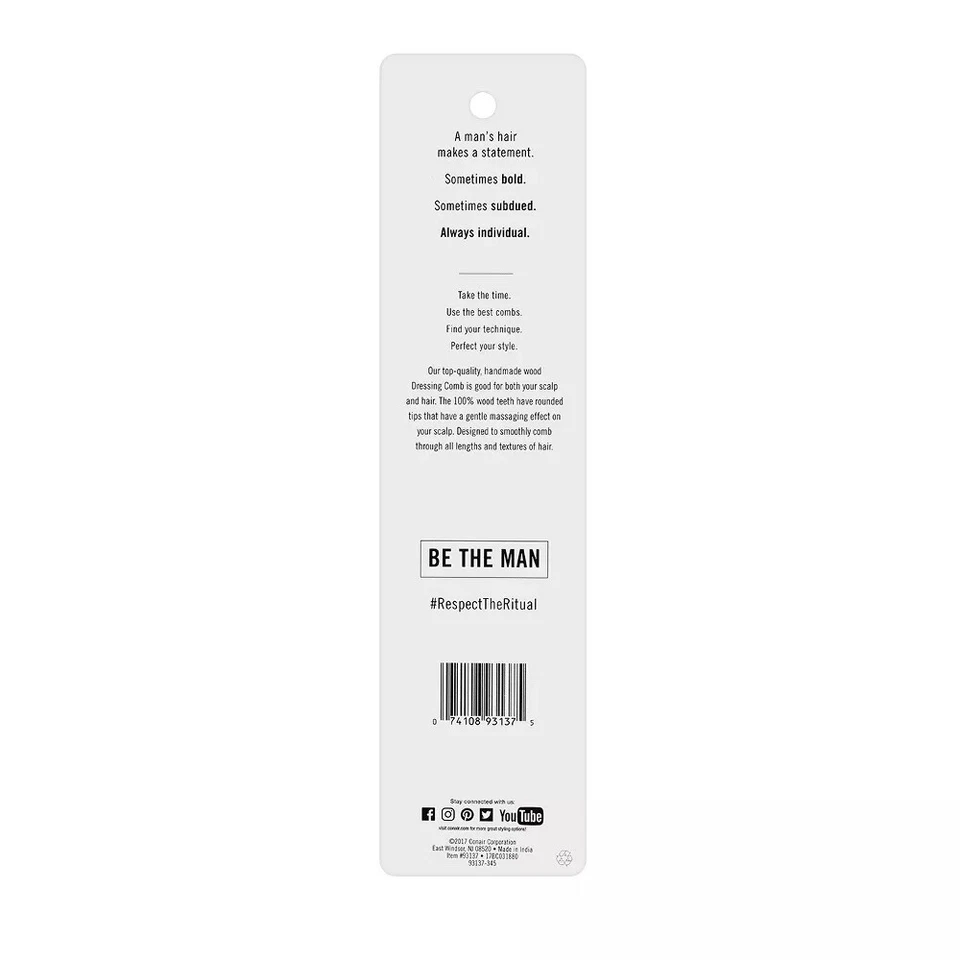 Conair Man Hand Made 100% Wooden Dressing Hair Brush - Image 3 of 3