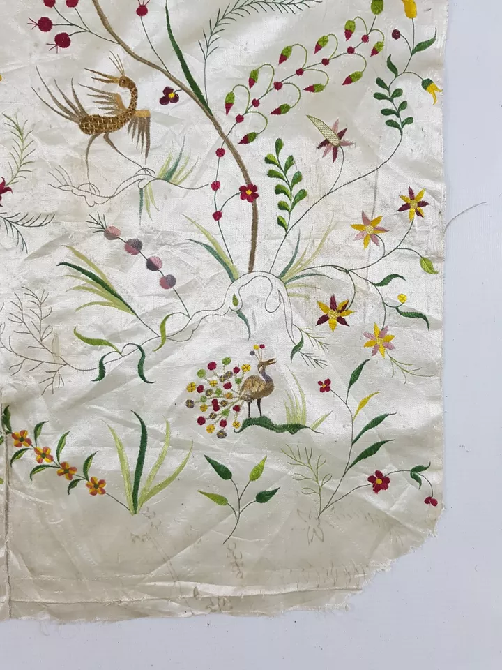 Антикварная китайская шелковая панель с ручной вышивкой 97x48 см - Изображение 2 из 4