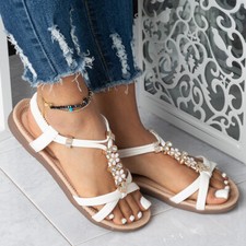 Ladies Shoes Womens Sandals Peep Toes Elastic Strappy Summer Comfy Bling Size