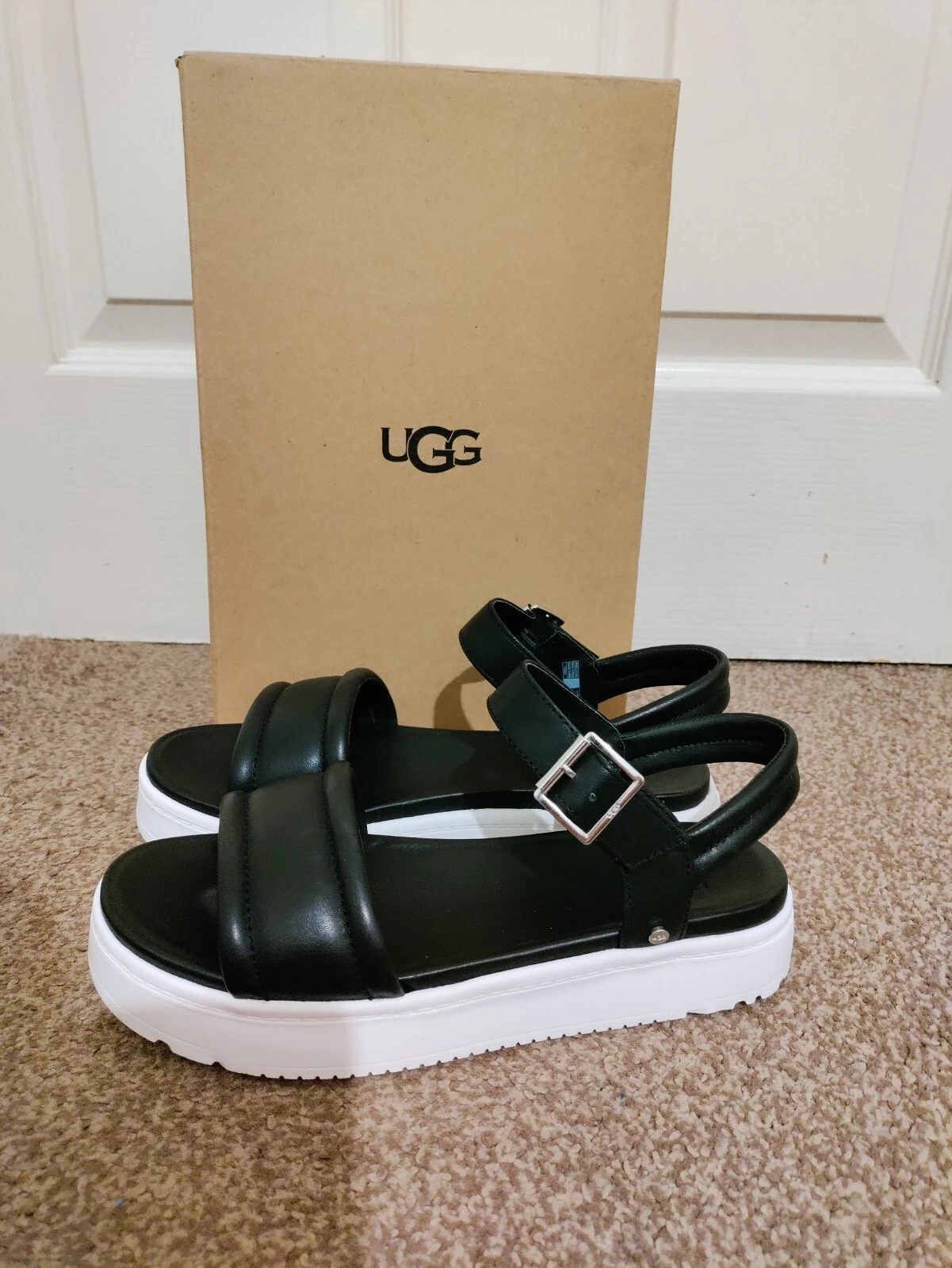 Sandali UGG Zayne donna in pelle casual cinturino alla caviglia plateau neri taglia uk 6