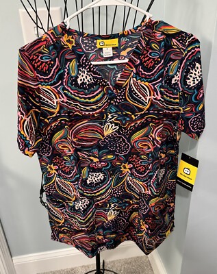 New Wonderwink Small S Women ladies Scrub Top Modern Flor Amor V Neck Wink