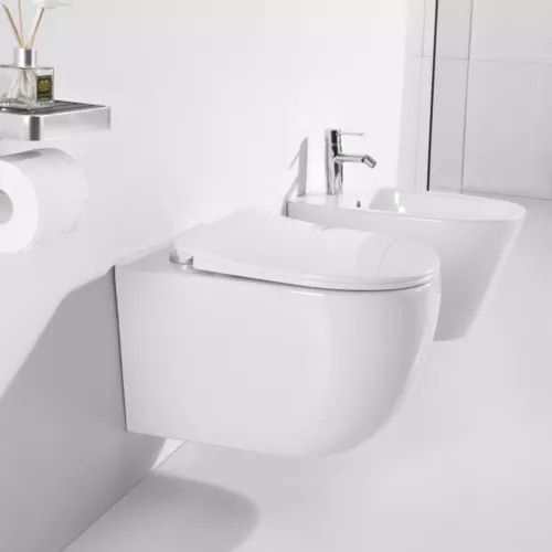 Wand Bidet Set oder Spülrandloses Hänge WC Toilette abnehmbar Soft Close Sitz - Bild 13 von 35