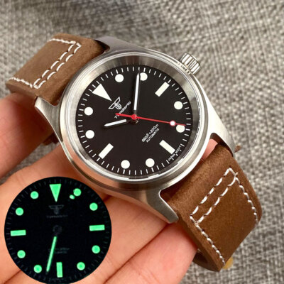 36mm Tandorio Pilot Style 20ATM Japan NH35A Automatic Diving Mens Watch Leather
