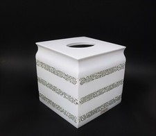 RAYMOND WAITES WHITE RESIN,CLEAR GLASS MOSAIC TISSUE PAPER BOX NAPKIN HOLDER