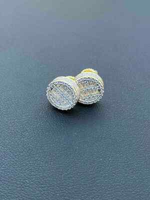 Men's Cluster Stud Earrings 14K Yellow Gold Finish 2Ct Lab Created Round Diamond