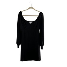 And Now This Black Long-Sleeve Knit Mini Dress Size M Smocked Metallic Babydoll
