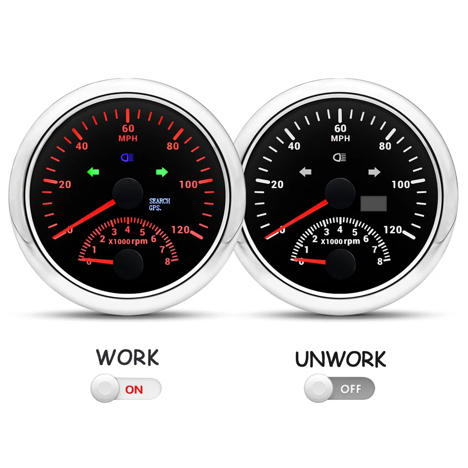 85mm GPS Speedometer 0-120MPH with Tachometer 0-8000RPM 4 in 1 Gauge with Sensor - Image 4 of 4