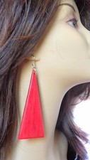 BOHEMIAN GEOMETRIC EARRINGS WOOD ASSORTED COLORS TRIANGLE 5 INCH LONG LIGHT