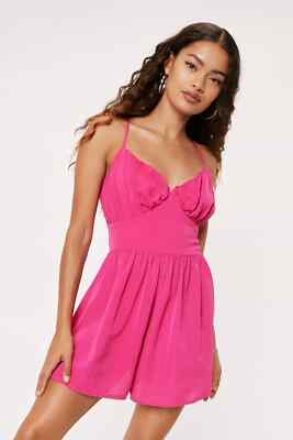 Nasty Gal Petite Ruched V Neck Playsuit UK10 UK
