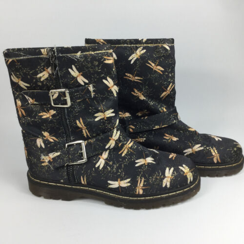 Zette Vegan Boots Zip and Buckle Dragonfly Pattern Size 38EU 7US Made in Spain - Picture 1 of 12