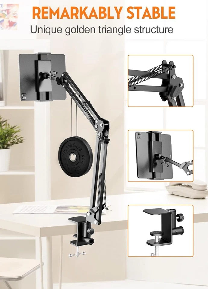 Tablet Halterung Bett für Ständer Halter 360 Grad Drehbarer Stabil Kohlenstoffst - Bild 3 von 4