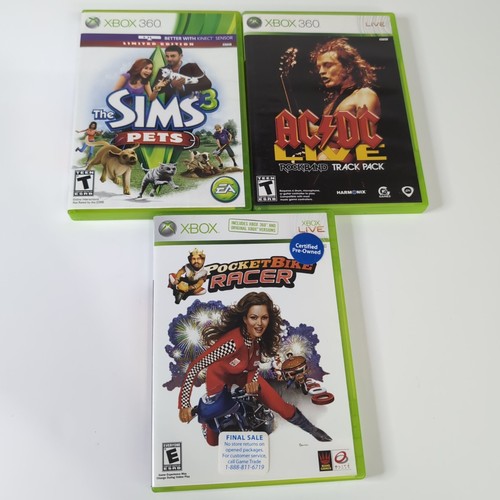 Xbox 360 Game Lot Bundle - Sims 3 Pets, ACDC Rock Band Tracks, Burger King Racin
