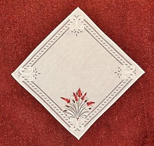 Vintage Ivory Cotton Lace Patterned Napkins with Red Pampas Grass - New - Unused