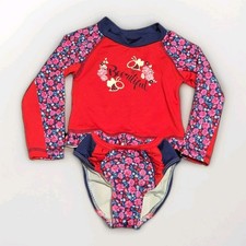 Lily Dan Girls 2T Red Two piece Swimsuit Long Sleeves Floral Bee Beeutiful EUC