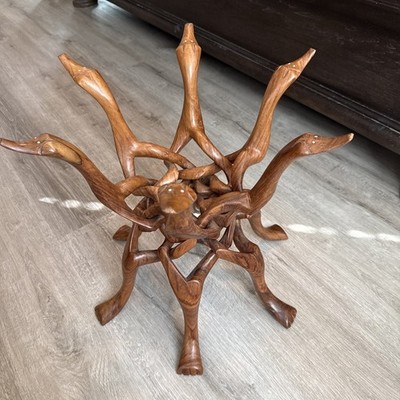 Vintage 24  Hand Carved Wood 6 Duck Interlocking Folding Bowl Plant Stand