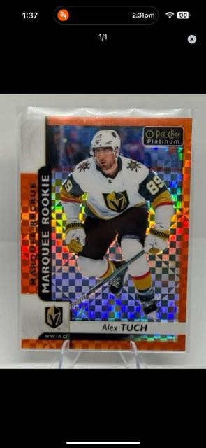 2017-18 O-Pee-Chee Platinum #194 Alex Tuch Orange-Checkers #/25