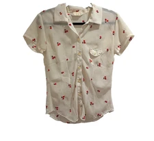 Vintage Esprit Embroidered Floral Blouse Sheer Needlepoint Romantic Y2K Top M