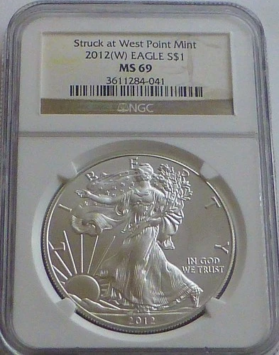 2012-W Struck at West Point Mint American Eagle Silver Dollar NGC MS69