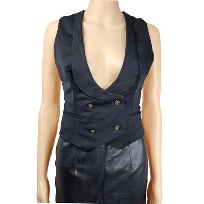 Alexander McQueen Womens Black Wool Silk Waistcoat Vest Size 40