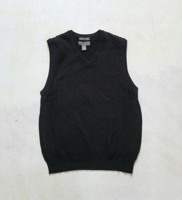 Lyle & Scott Scotland Men's M 100% Cotton Black Thin Sweater Vest Grandpa Core