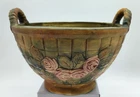Weller Pottery Flemish Rose 9x7 Handled Basket Weave Planter Bowl 1910s - 1920s